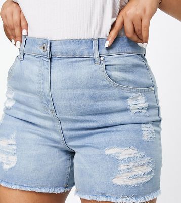 Yours ripped denim shorts in bleach wash-Blue