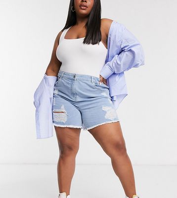 Yours ripped denim shorts in light blue wash