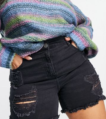 Yours ripped denim shorts in washed black