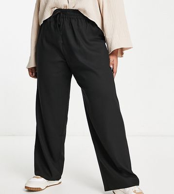 Yours satin contrast wide leg pants in black