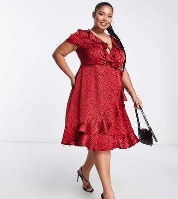 Yours satin wrap dress in red animal print