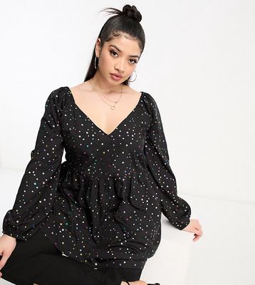 Yours star long sleeved blouse in black