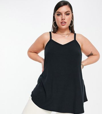 Yours strappy rib swing cami top in black