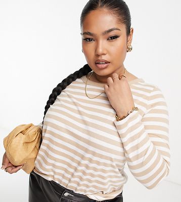 Yours stripe long sleeve top in neutral and white
