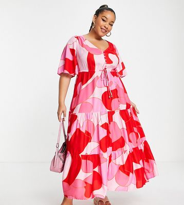 Yours tie front maxi dress in pink abstract print