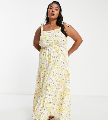 Yours tiered strappy sundress in yellow floral