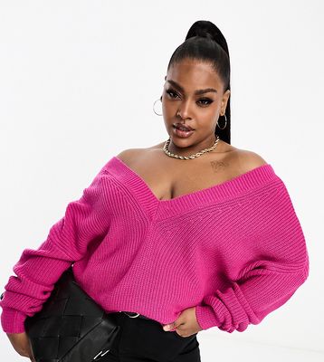 Yours v neck oversized sweater in pink
