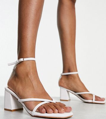 Yours wide fit block heel strappy sandals in white