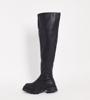 Yours wide fit chunky knee high flat boots in black