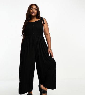 Yours wide leg culotte overalls in black