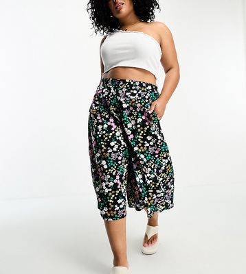 Yours wide leg culottes in black floral