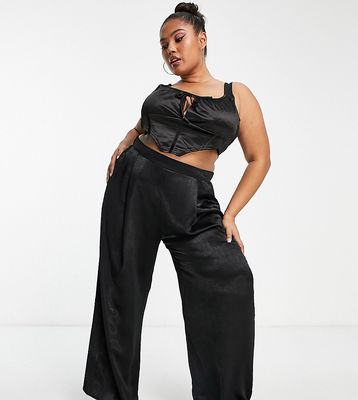 Yours wide leg satin pants in black