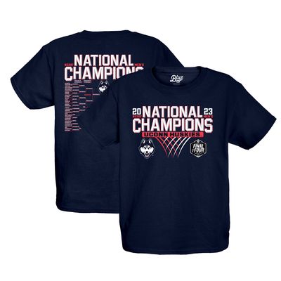 Youth Blue 84 Navy UConn Huskies 2023 NCAA Men's Basketball National Champions Focus Bracket T-Shirt