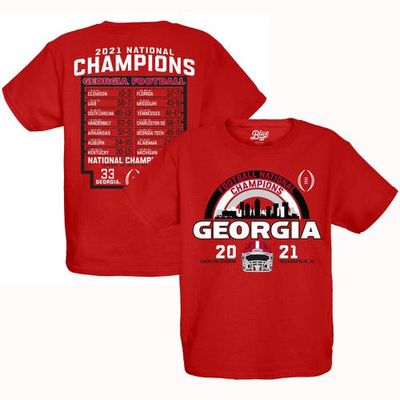 Youth Blue 84 Red Georgia Bulldogs College Football Playoff 2021 National Champions Schedule T-Shirt