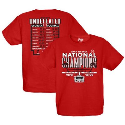 Youth Blue 84 Red Georgia Bulldogs College Football Playoff 2022 National Champions Schedule T-Shirt