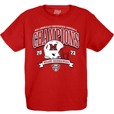Youth Blue 84  Red Miami University RedHawks 2023 MAC Football Conference Champions T-Shirt