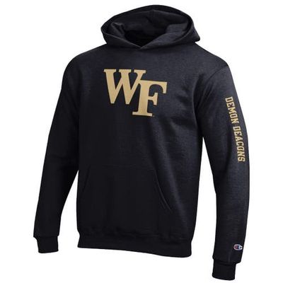 Youth Champion Black Wake Forest Demon Deacons Two-Hit Logo Pullover Hoodie