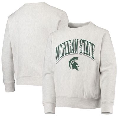 Youth Champion Heathered Gray Michigan State Spartans Reverse Weave Pullover Sweatshirt in Heather Gray