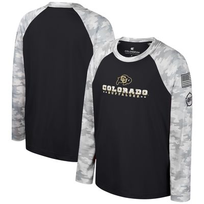 Youth Colosseum Black/Camo Colorado Buffaloes OHT Military Appreciation Dark Star Raglan Long Sleeve T-Shirt