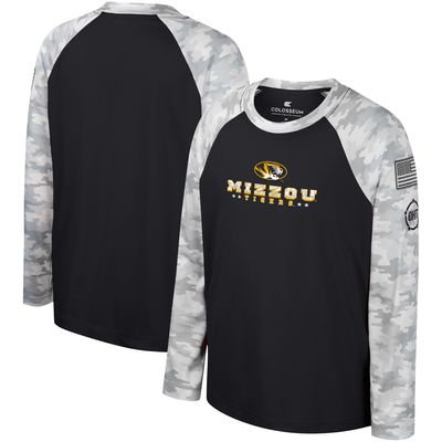 Youth Colosseum Black/Camo Missouri Tigers OHT Military Appreciation Dark Star Raglan Long Sleeve T-Shirt