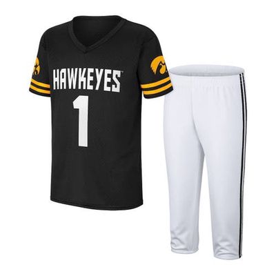 Youth Colosseum Black/White Iowa Hawkeyes Football Jersey and Pants Set