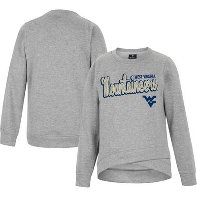 Youth Colosseum Heather Gray West Virginia Mountaineers Whohoopers Bling Crossover Pullover Sweatshirt