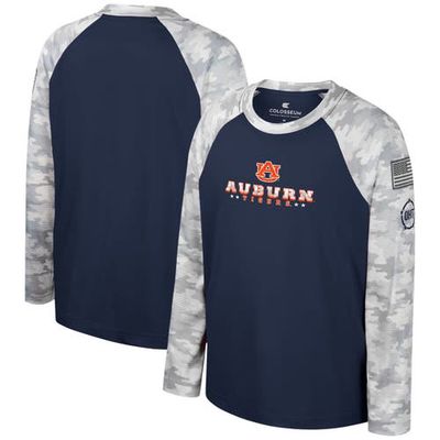 Youth Colosseum Navy/Camo Auburn Tigers OHT Military Appreciation Dark Star Raglan Long Sleeve T-Shirt