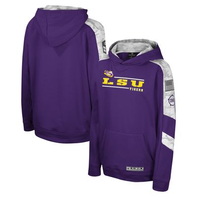 Youth Colosseum Purple LSU Tigers OHT Military Appreciation Cyclone Digital Camo Pullover Hoodie