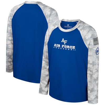 Youth Colosseum Royal/Camo Air Force Falcons OHT Military Appreciation Dark Star Raglan Long Sleeve T-Shirt