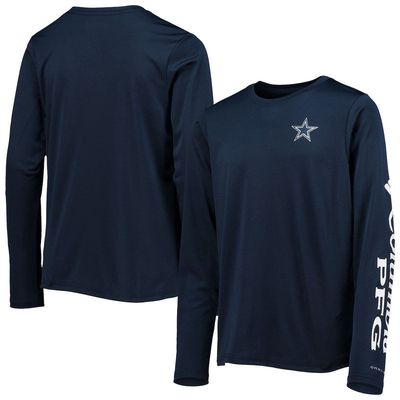 Youth Columbia Navy/White Dallas Cowboys Terminal Tackle Omni-Shade Long Sleeve T-Shirt