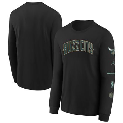 Youth Jordan Brand Black Charlotte Hornets 2023/24 City Edition Max90 Long Sleeve T-Shirt