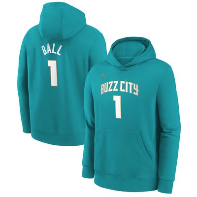 Youth Jordan Brand LaMelo Ball Teal Charlotte Hornets 2023/24 City Edition Name & Number Pullover Hoodie