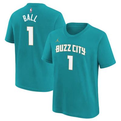 Youth Jordan Brand LaMelo Ball Teal Charlotte Hornets 2023/24 City Edition Name & Number T-Shirt