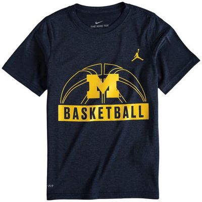 Youth Jordan Brand Navy Michigan Wolverines Basketball and Logo Performance T-Shirt