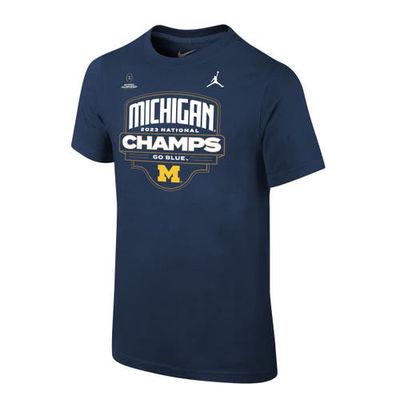 Youth Jordan Brand Navy Michigan Wolverines College Football Playoff 2023 National Champions Celebration T-Shirt