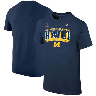 Youth Jordan Brand Navy Michigan Wolverines College Football Playoff 2023 National Champions Hail! T-Shirt