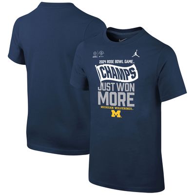 Youth Jordan Brand Navy Michigan Wolverines College Football Playoff 2024 Rose Bowl Champions Locker Room T-Shirt