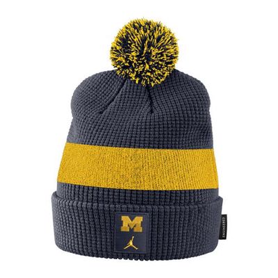 Youth Jordan Brand Navy Michigan Wolverines Cuffed Knit Hat with Pom