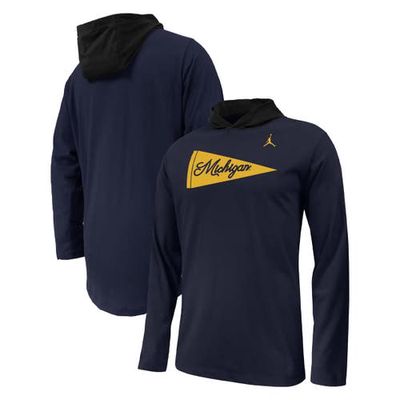 Youth Jordan Brand Navy Michigan Wolverines Sideline Performance Long Sleeve Hoodie T-Shirt