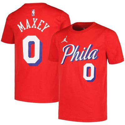 Youth Jordan Brand Tyrese Maxey Red Philadelphia 76ers Name & Number Statement T-Shirt