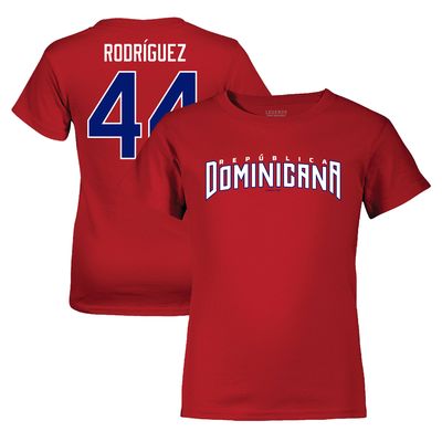 Youth LEGENDS Julio Rodriguez Red Dominican Republic Baseball 2023 World Baseball Classic Name & Number T-Shirt