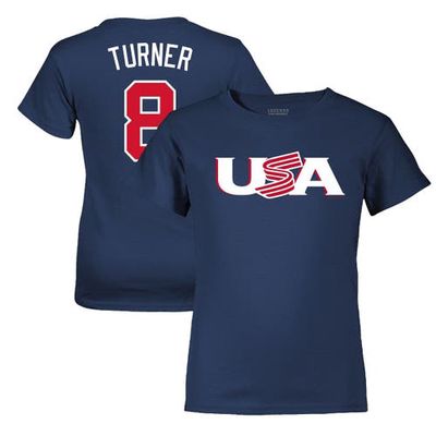 Youth LEGENDS Trea Turner Navy USA Baseball 2023 World Baseball Classic Name & Number T-Shirt