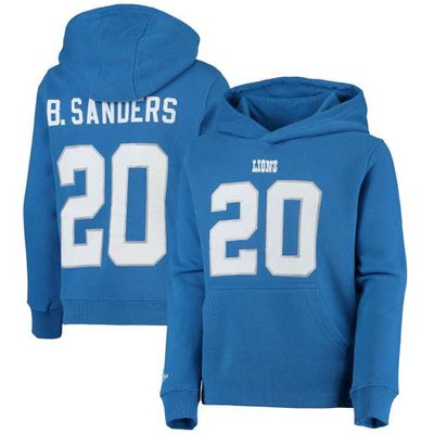 Youth Mitchell & Ness Barry Sanders Blue Detroit Lions Retired Player Name & Number Pullover Hoodie