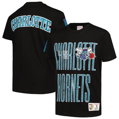 Youth Mitchell & Ness Black Charlotte Hornets Hardwood Classics Hometown 2.0 T-Shirt
