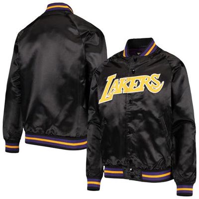 Youth Mitchell & Ness Black Los Angeles Lakers Hardwood Classics Satin Raglan Full-Snap Jacket