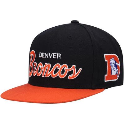 Youth Mitchell & Ness Black/Orange Denver Broncos Team Script Snapback Hat
