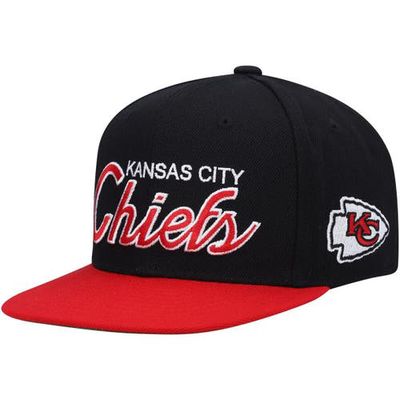 Youth Mitchell & Ness Black/Red Kansas City Chiefs Team Script Snapback Hat