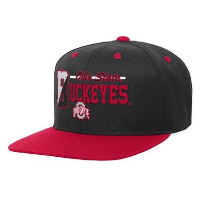 Youth Mitchell & Ness Black/Scarlet Ohio State Buckeyes Varsity Letter Snapback Hat