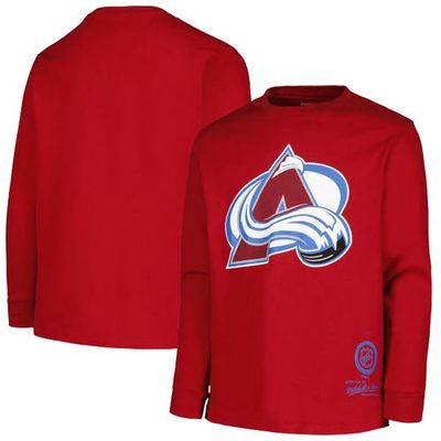 Youth Mitchell & Ness Garnet Colorado Avalanche Throwback Logo Long Sleeve T-Shirt