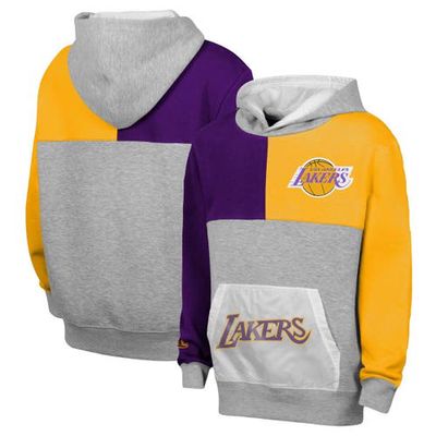 Youth Mitchell & Ness Gray/Gold/Purple Los Angeles Lakers Multicolor Pullover Hoodie